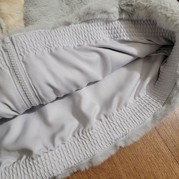 Nike Sportswear Faux Fur Swoosh Jacket Photon Dust Grey Giant Logo Dunk Low L - Picture 7 of 16